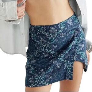 Free People Take It Easy Y2K Boho Festival Paisley Mini Skirt Blue Green Wrap 10